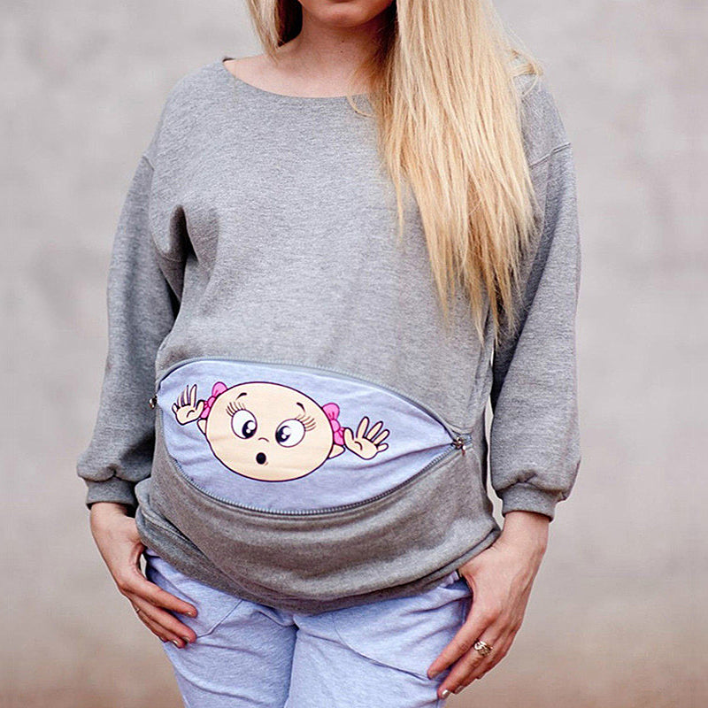 Plus Size Maternity Cartoon Graphic Long Sleeve Tee