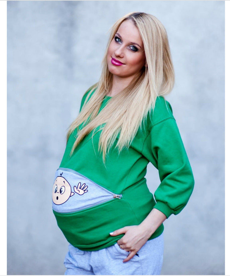 Plus Size Maternity Cartoon Graphic Long Sleeve Tee