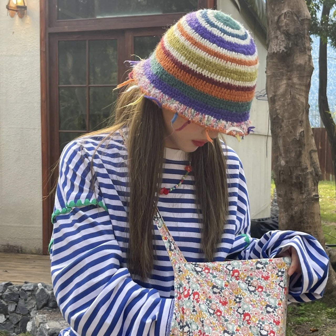 Vintage Crochet Tassel Bucket Hat