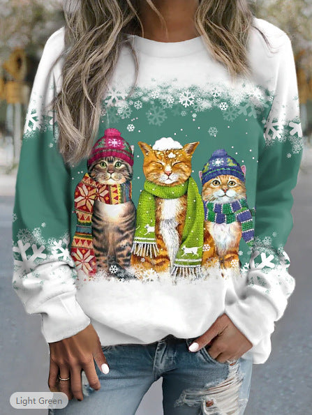 Christmas Snowman & Cat Long Sleeve T-Shirt