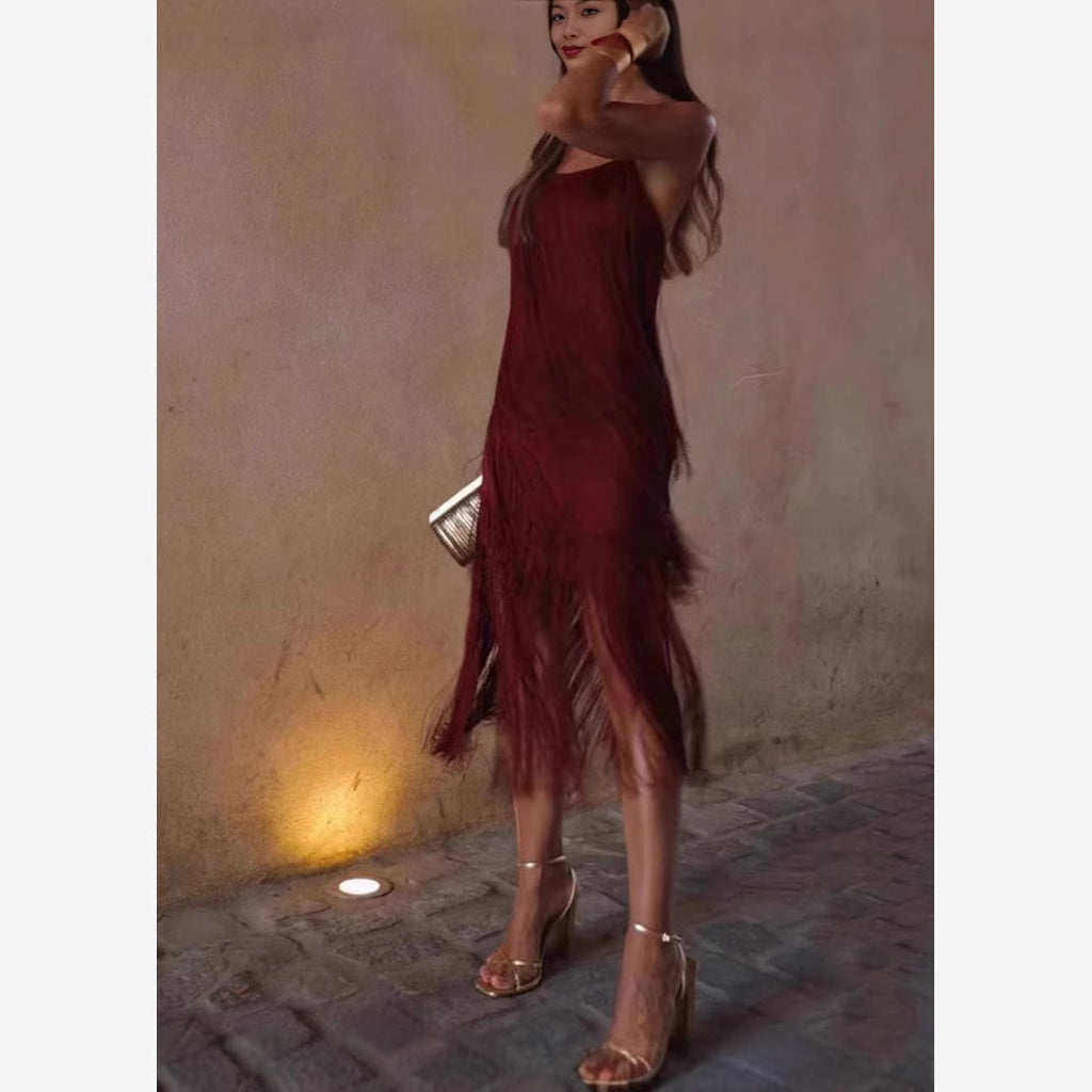 Fashion Suspenders Tassel Party Dress