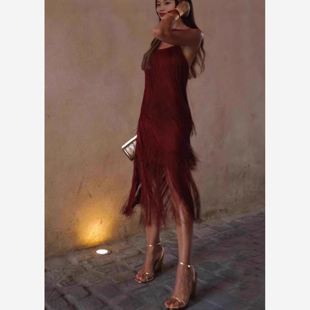 Fashion Suspenders Tassel Party Dress