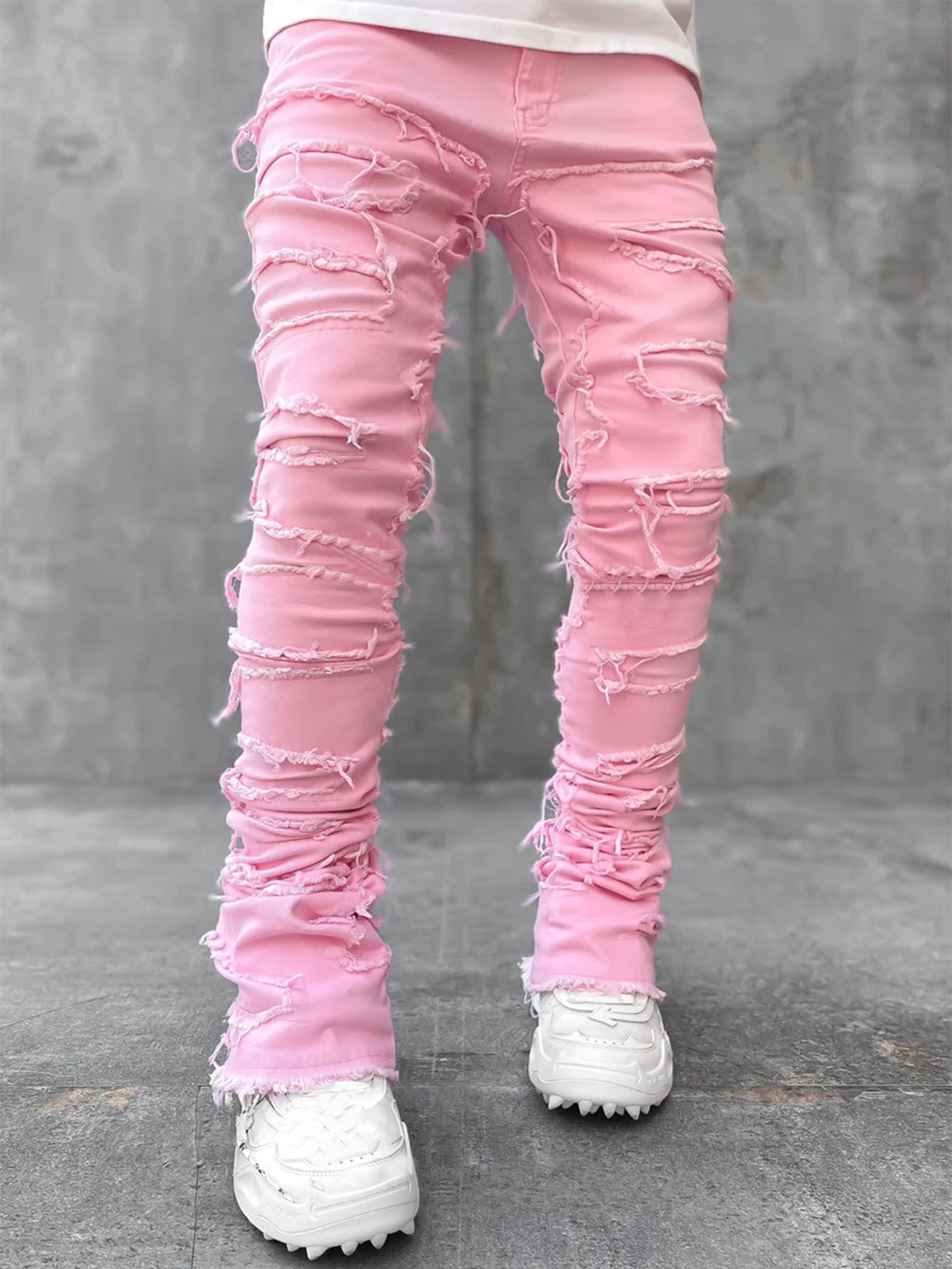Ripped Fringed Stacked Jeans
