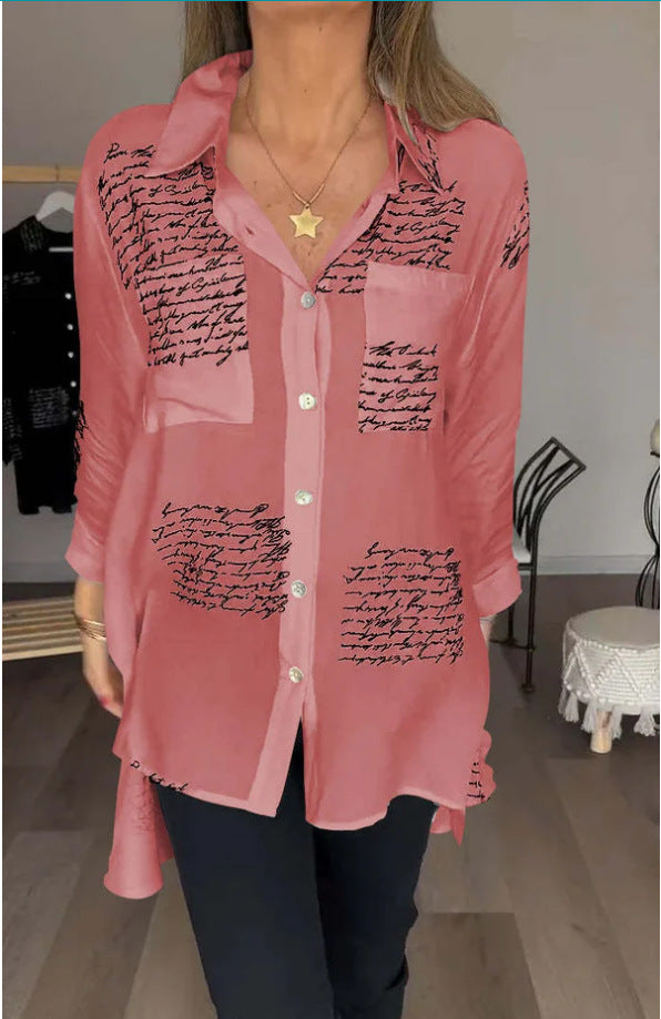 Loose Letter Print Long Sleeve Shirt