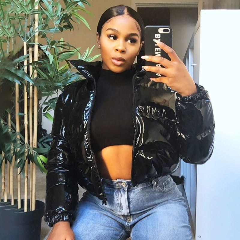 Midnight Rebel Faux Leather Puffer Jacket
