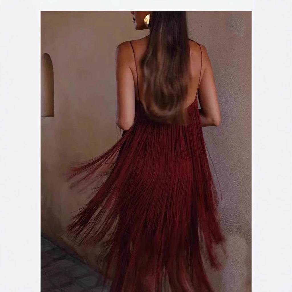 Fashion Suspenders Tassel Party Dress