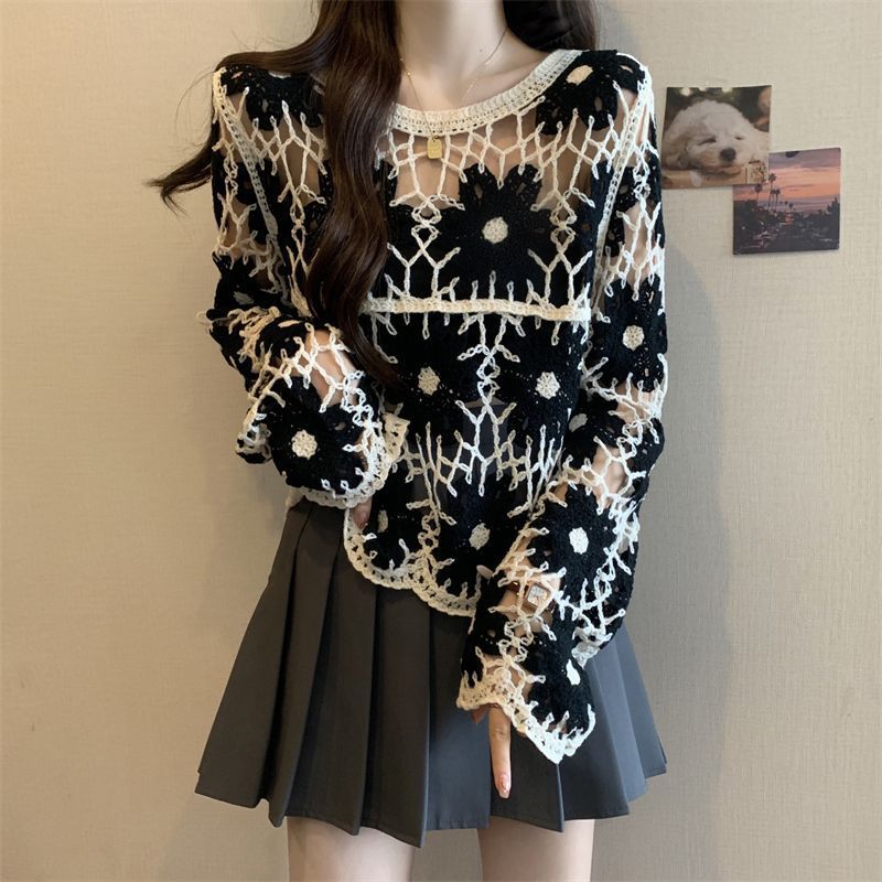 French Style Crocheted Hollow Sweater