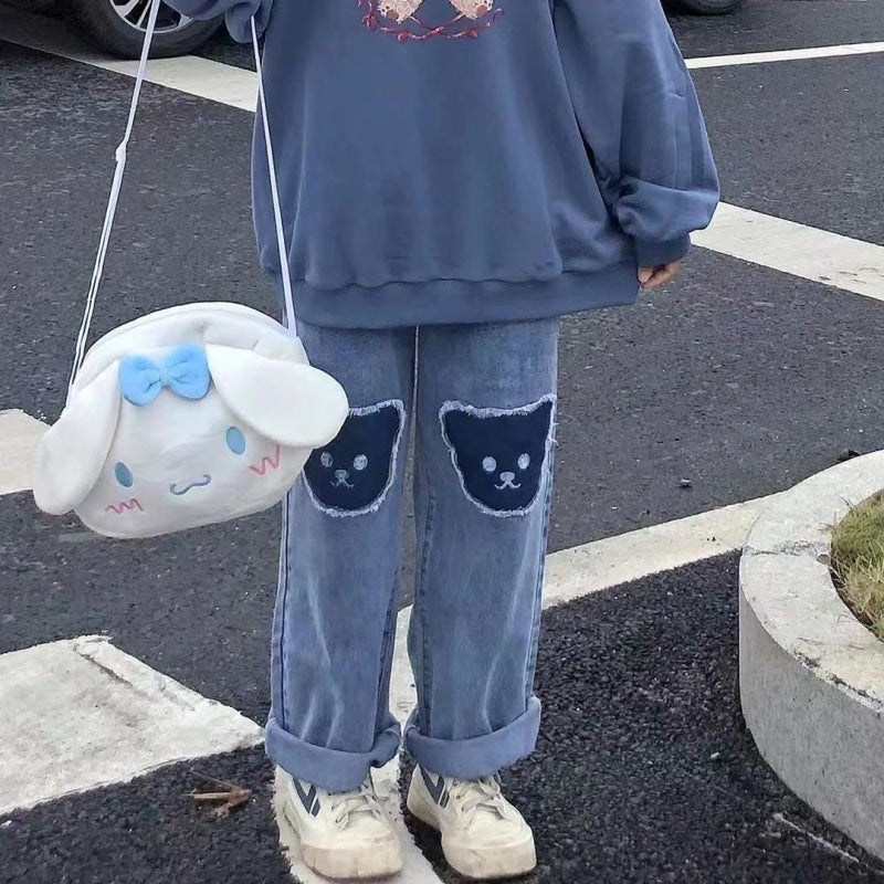 Retro Bear Patchwork Jeans