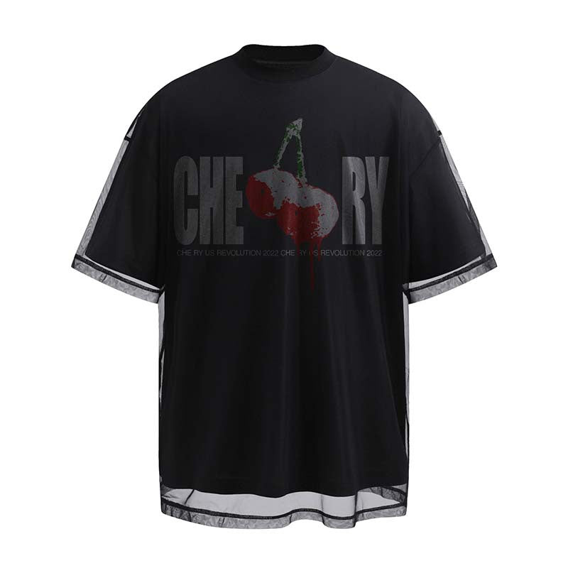 American Streetwear Cherry Letter Print T-Shirt