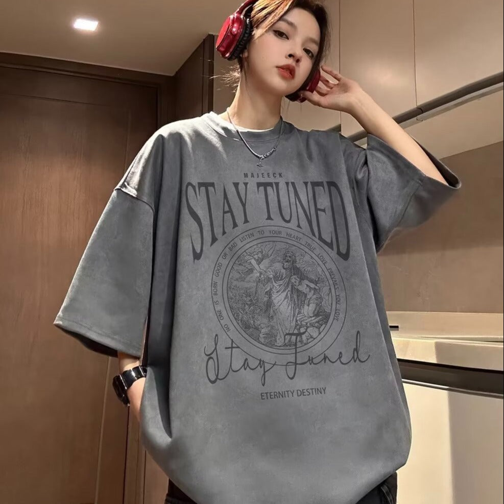 Suede Velvet Short-Sleeve Summer T-Shirt