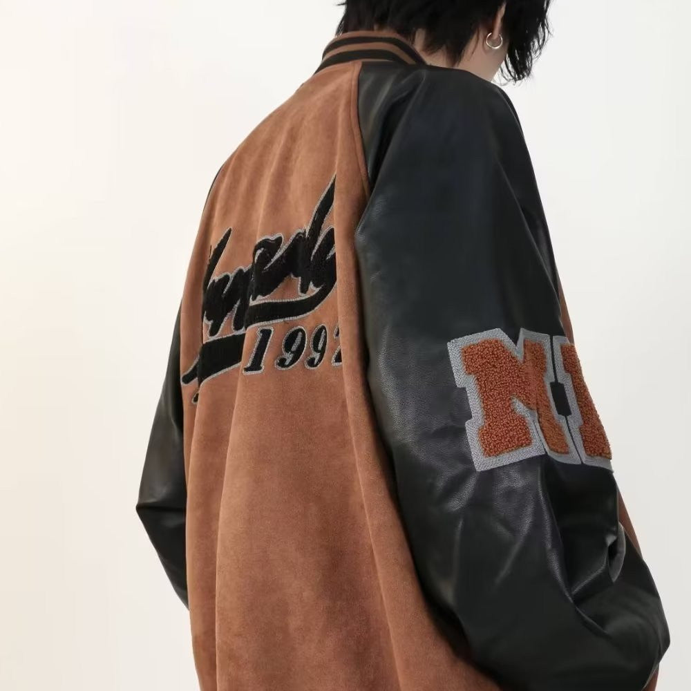 Embroidered Suede Bomber Jacket