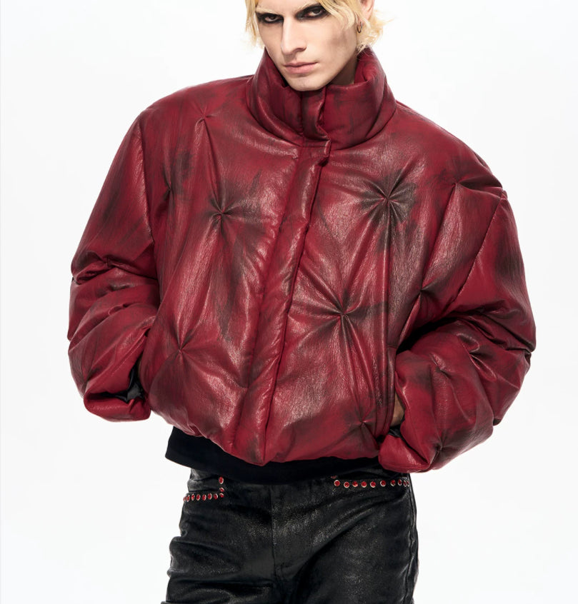 Unisex Cropped Leather Puffer Jacket