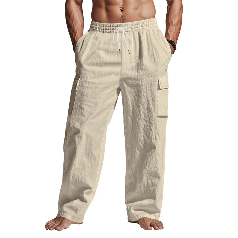 Workwear Multi-Pocket Straight Linen Pants