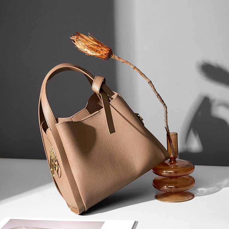 Genuine Leather Crossbody Bucket Bag