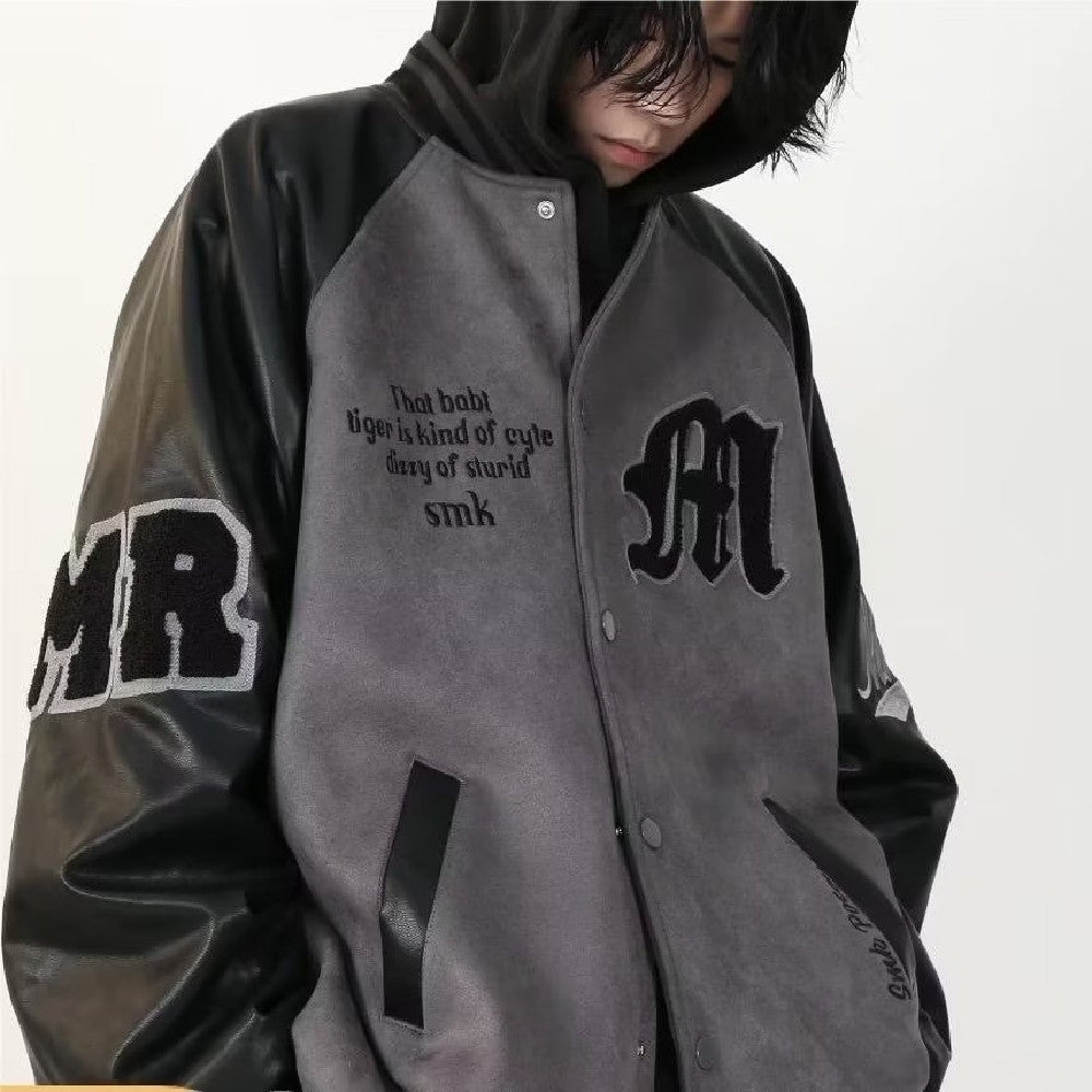 Embroidered Suede Bomber Jacket