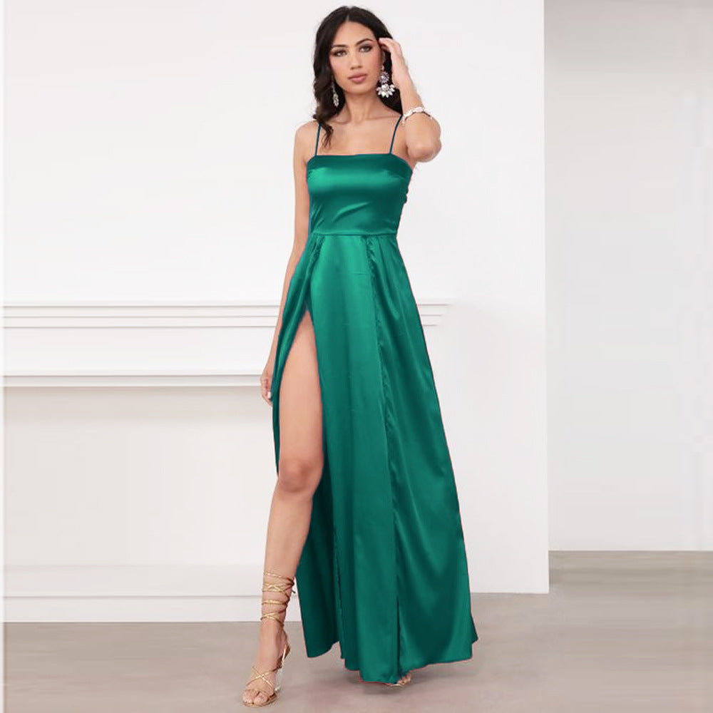 Satin Backless Long Slit Maxi Dress