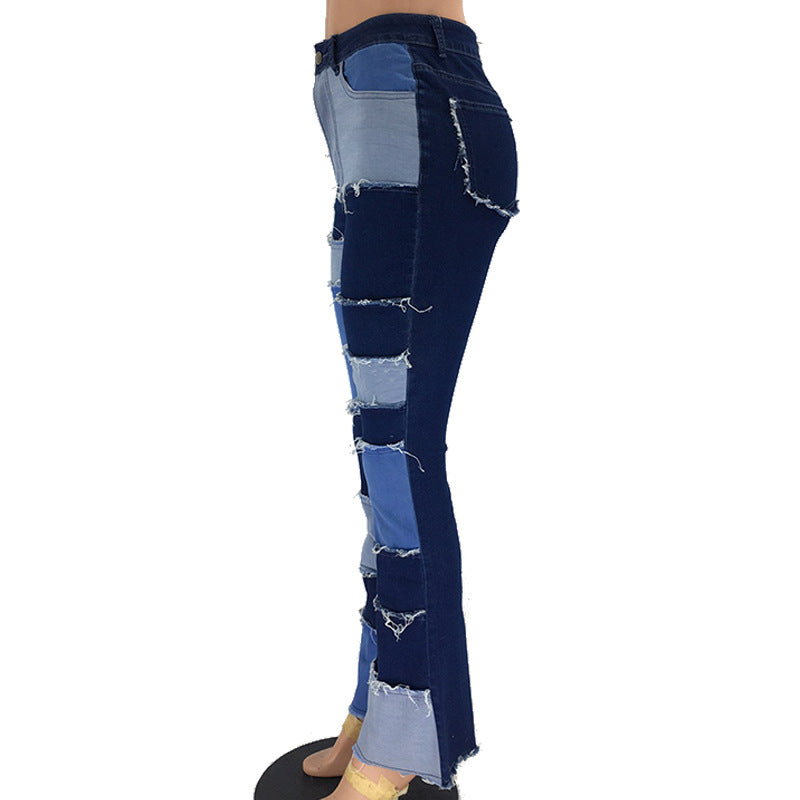 High-Waist Patchwork Flare Jeans