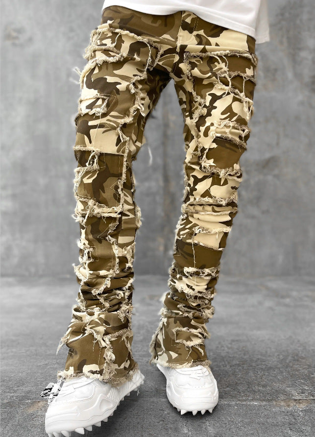 Ripped Fringed Stacked Jeans