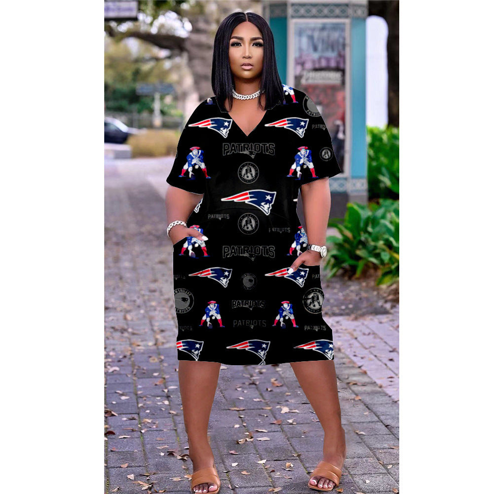 Loose Fit Digital Print Short Sleeve Street Style Dress