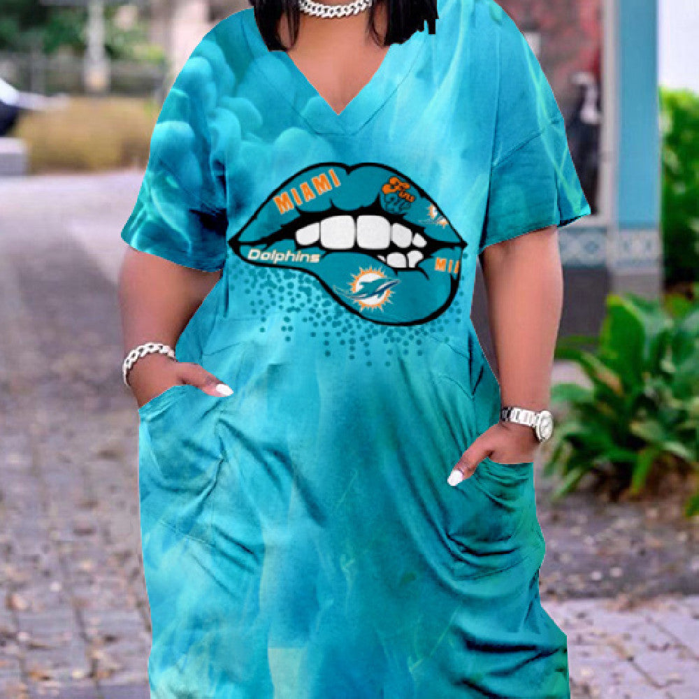 Loose Fit Digital Print Short Sleeve Street Style Dress