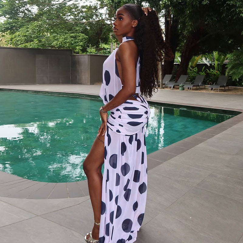 Edgy Y2K Lace-Up Maxi Dress with Asymmetrical Open Slit Detail