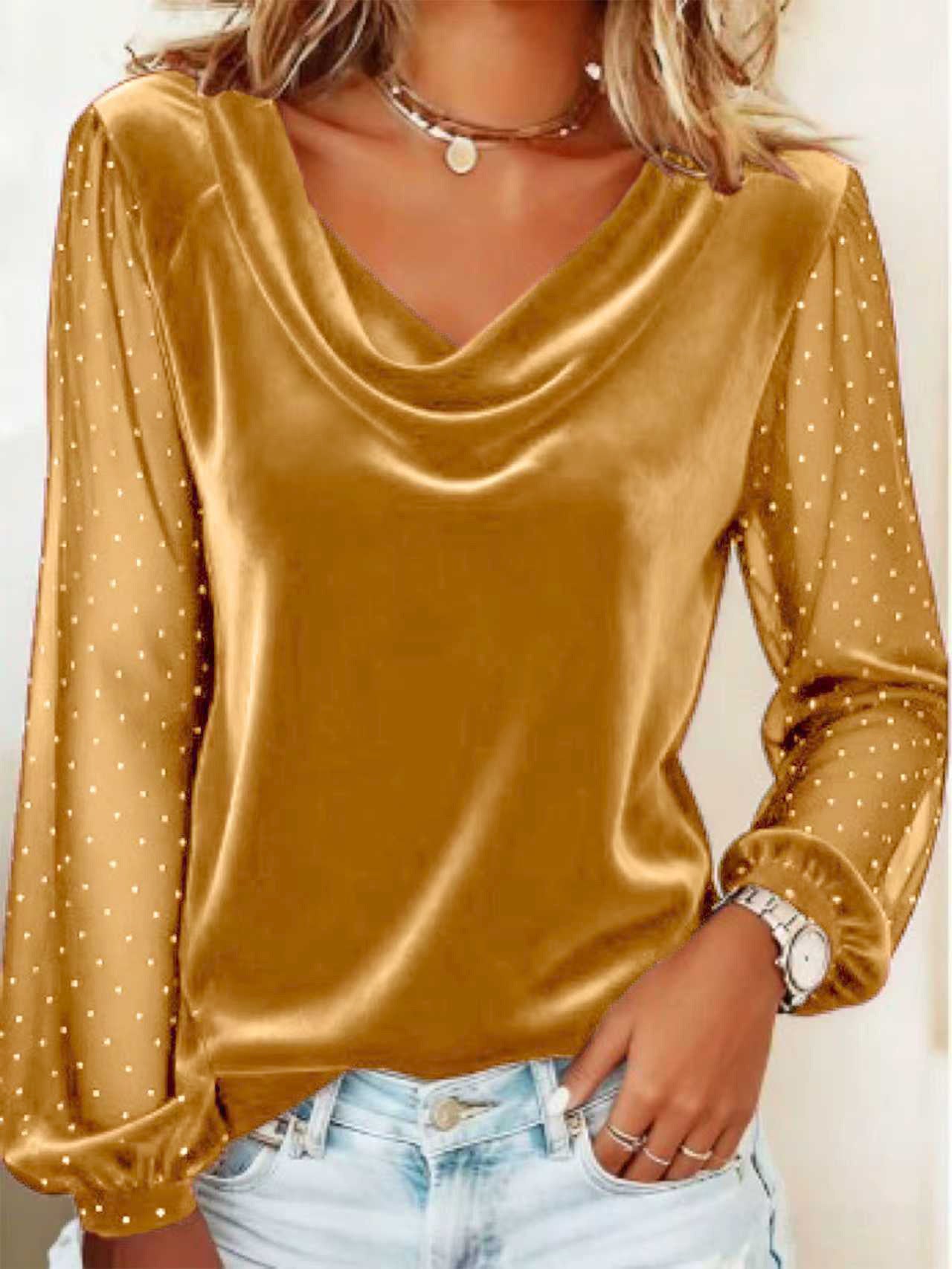 V-Neck Velvet Long-Sleeve Top
