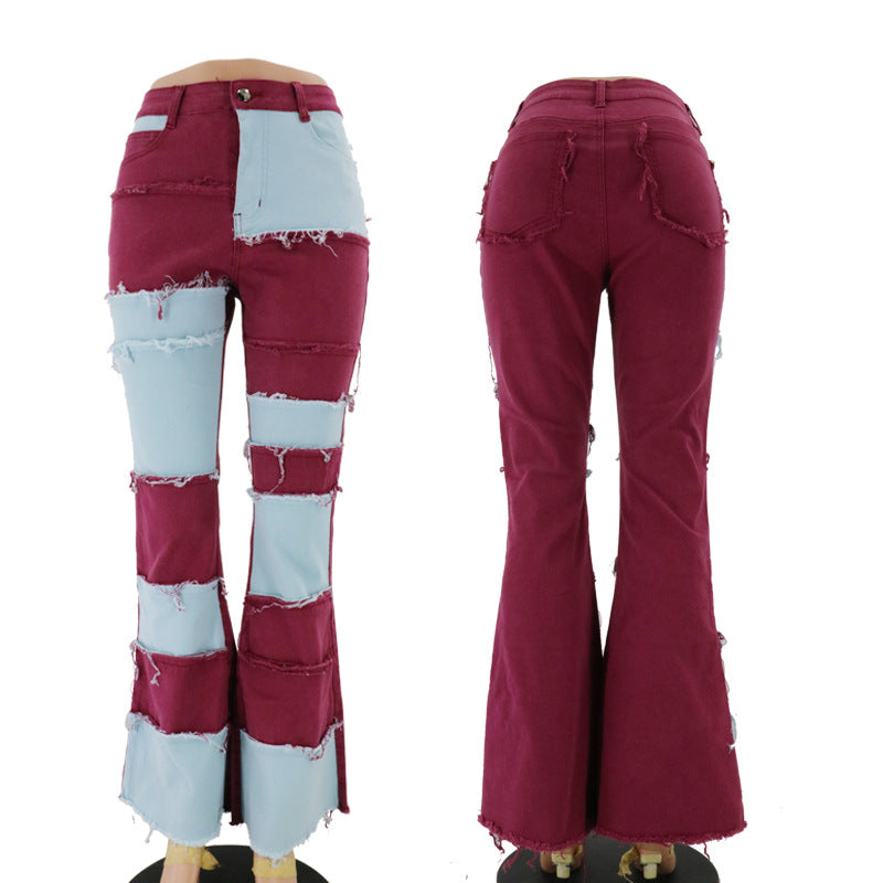 High-Waist Patchwork Flare Jeans