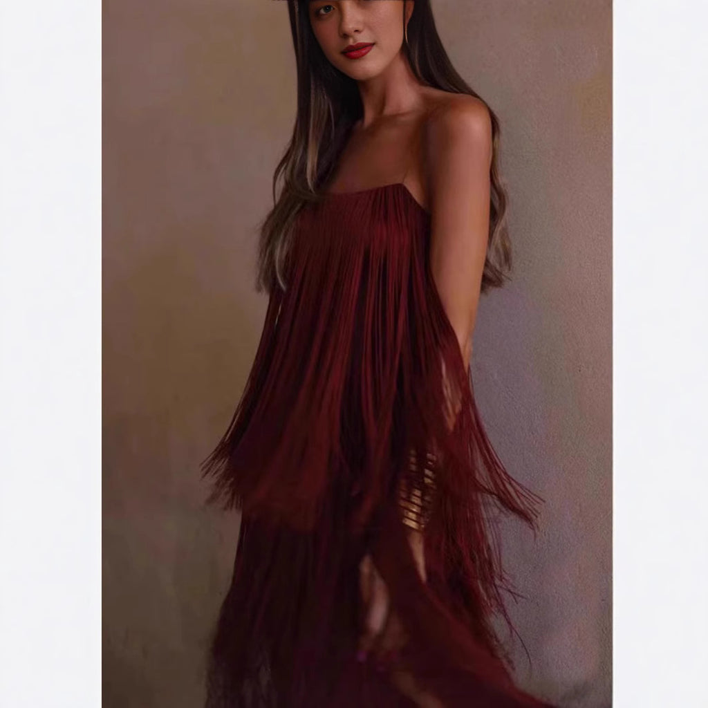 Fashion Suspenders Tassel Party Dress