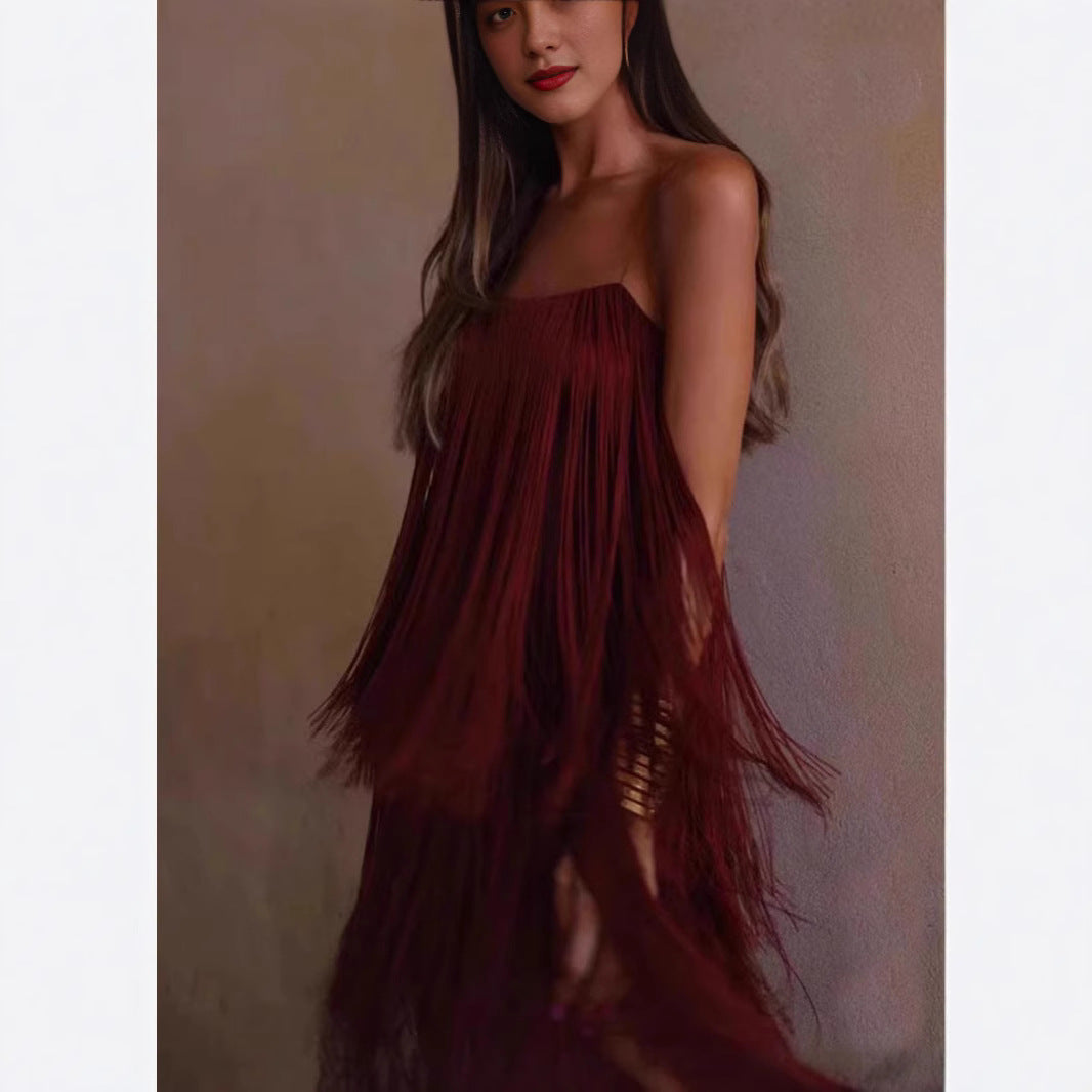 Fashion Suspenders Tassel Party Dress