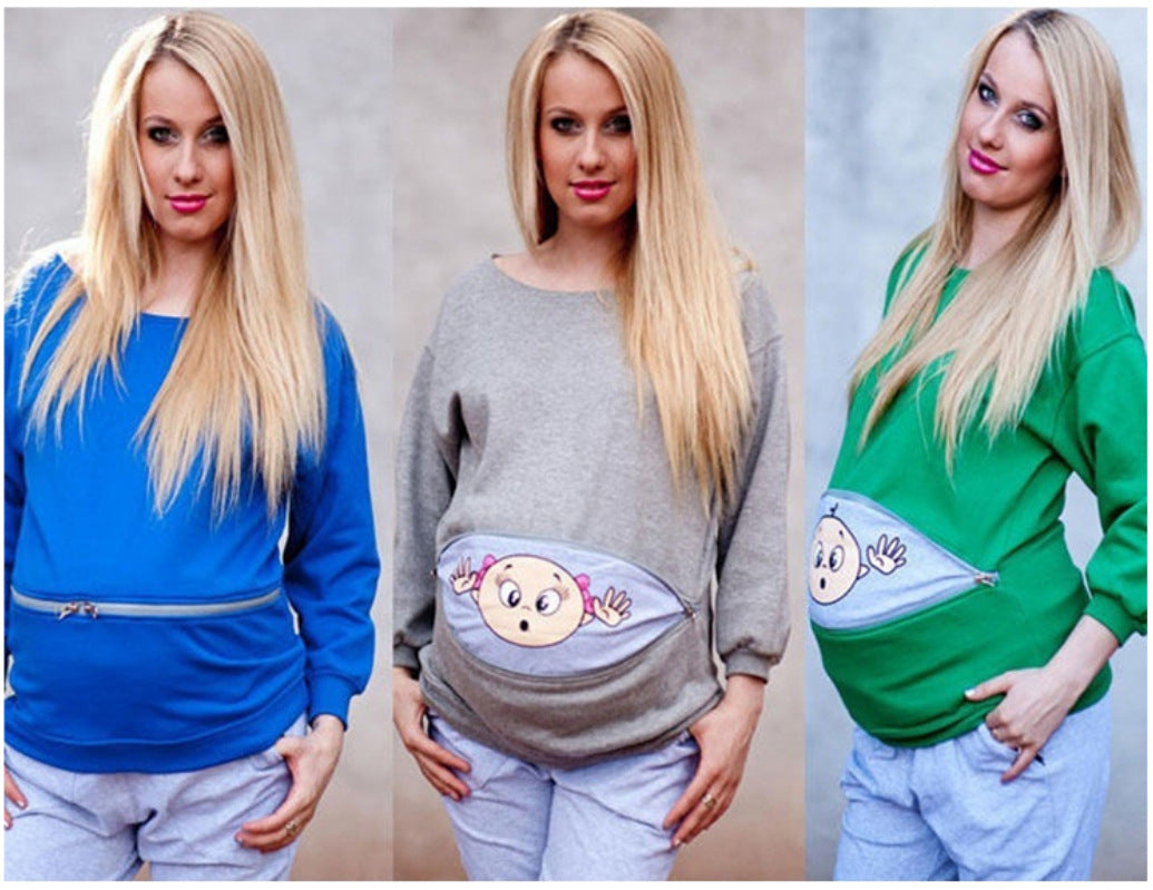 Plus Size Maternity Cartoon Graphic Long Sleeve Tee