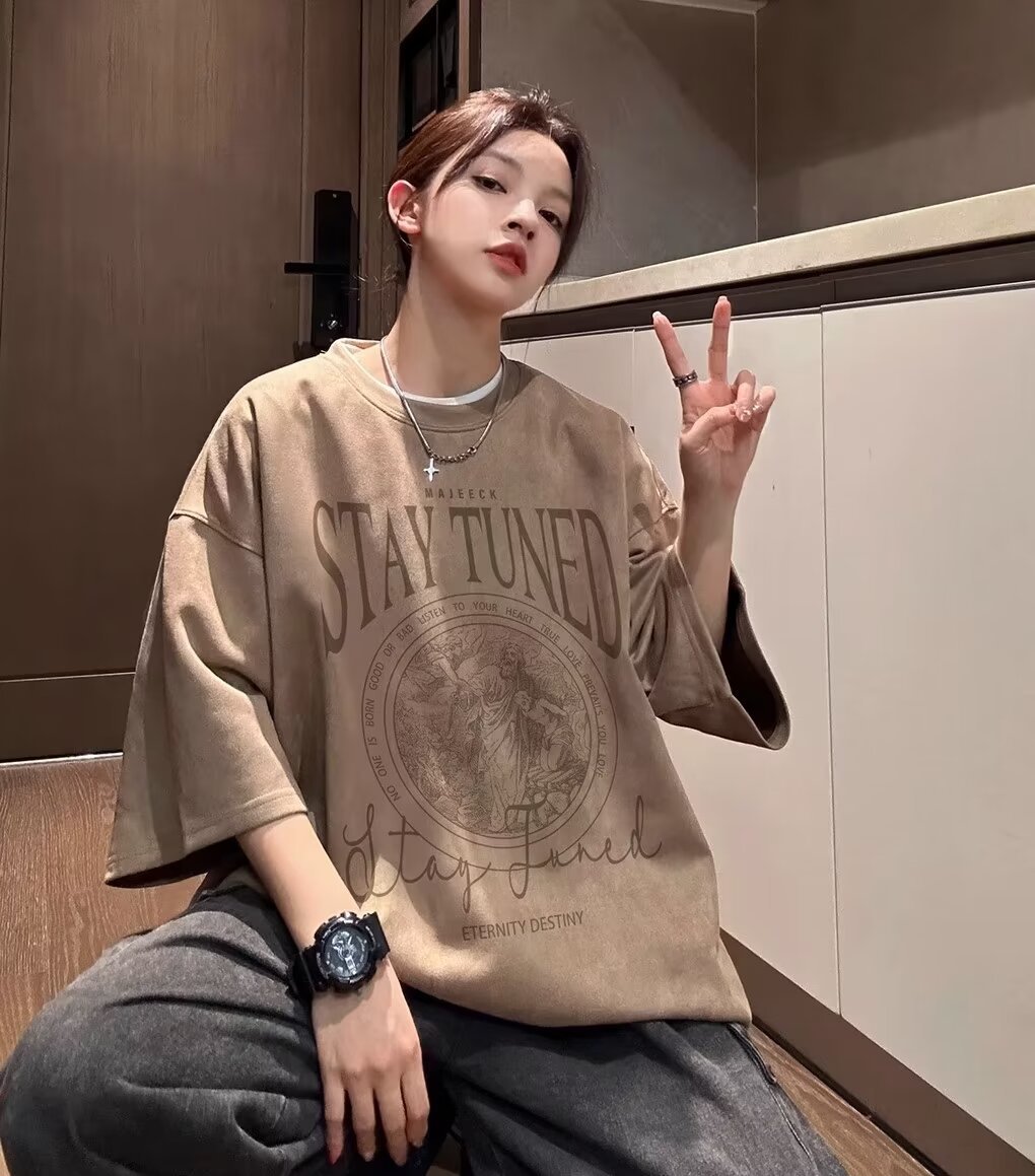 Suede Velvet Short-Sleeve Summer T-Shirt