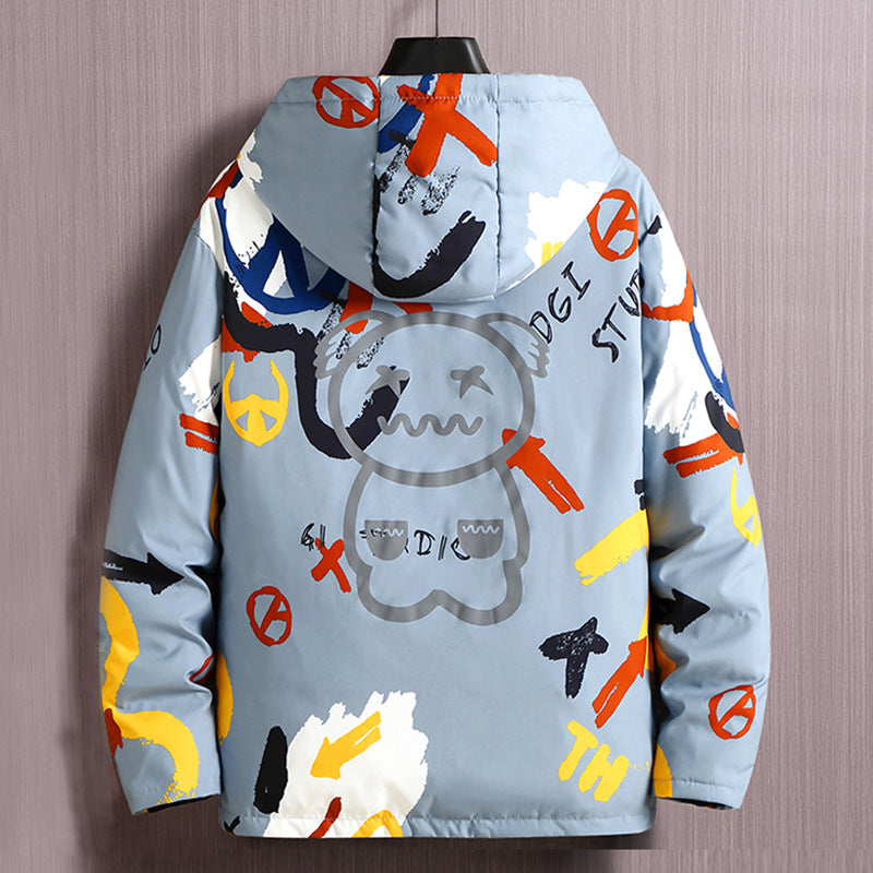 Padded Hooded Graffiti Jacket