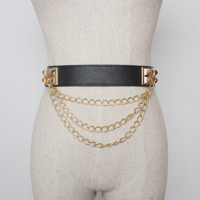 Black Multi-Layer Iron Chain Belt
