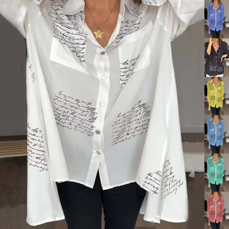 Loose Letter Print Long Sleeve Shirt