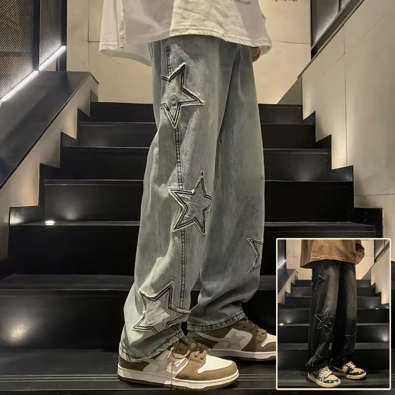 Star Embroidery Wide Leg Jeans