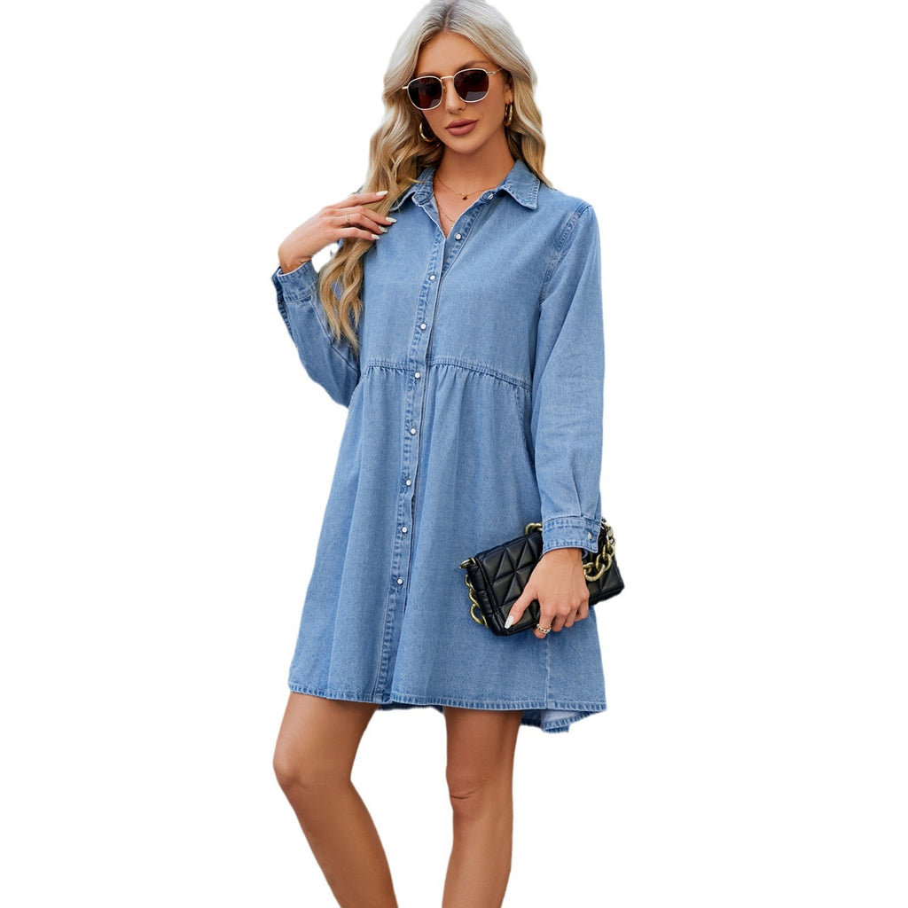Washed Loose Denim Midi Dress