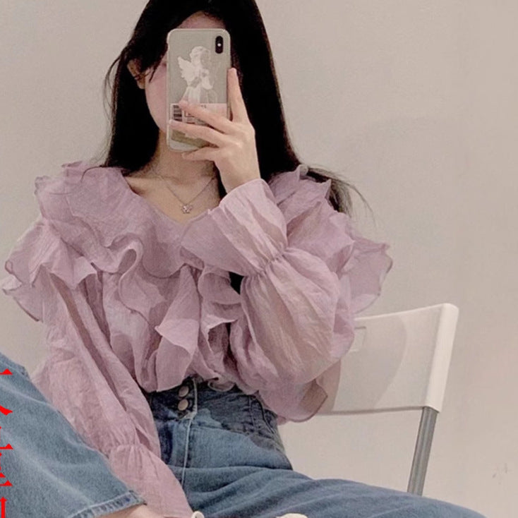 Irregular Chiffon Long-Sleeve Shirt