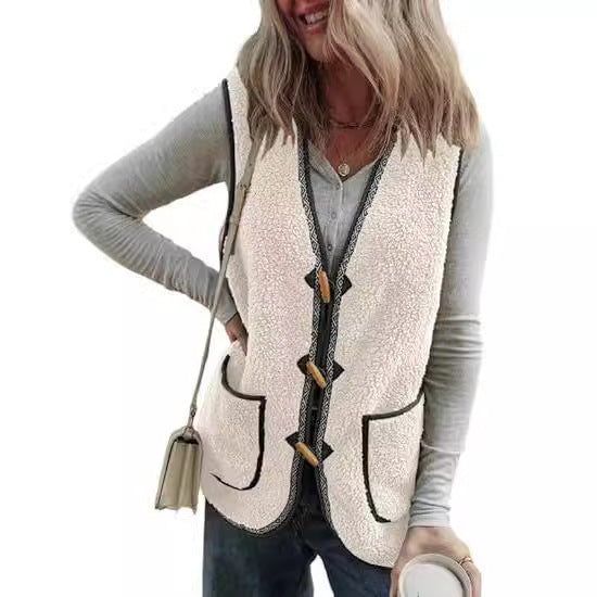Contrast Plush Sleeveless Vest