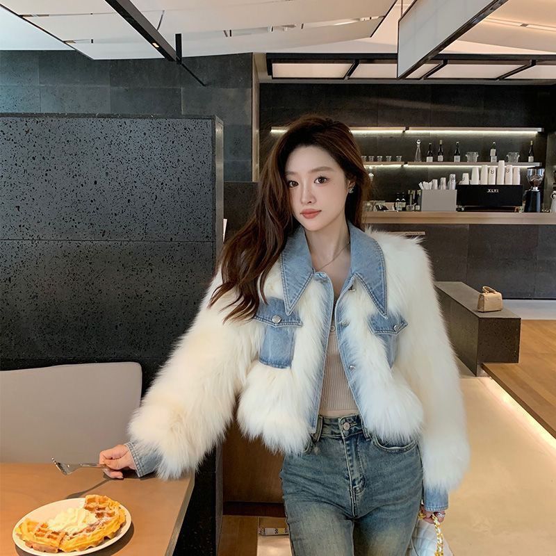 Denim Patchwork Faux Fur Jacket