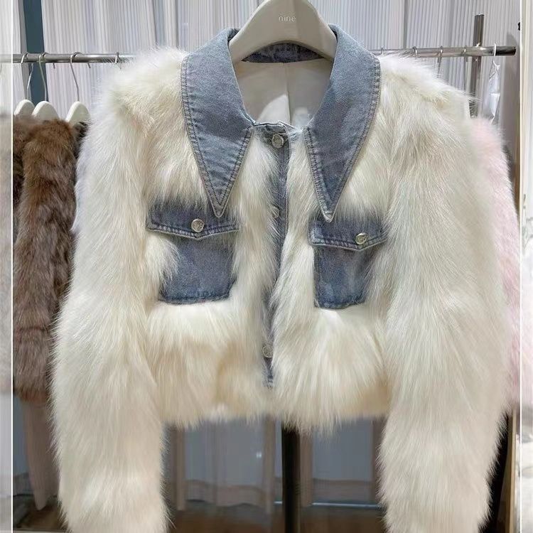 Denim Patchwork Faux Fur Jacket