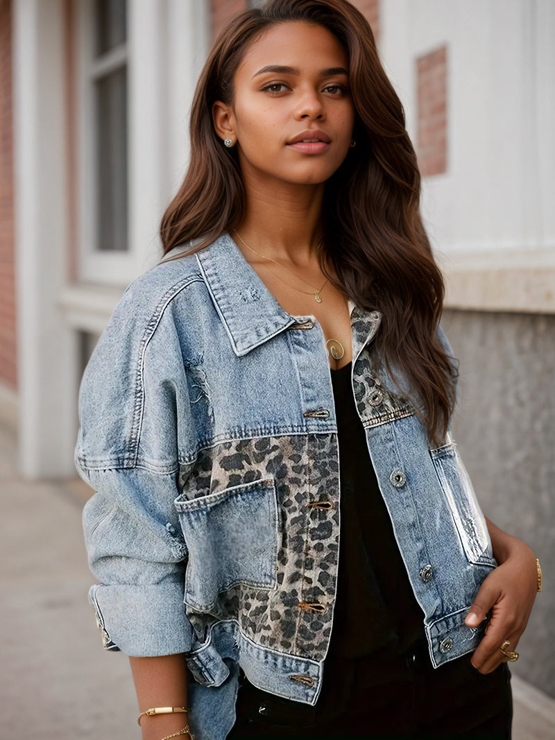 Leopard Patch Denim Jacket | USA Shipping Only