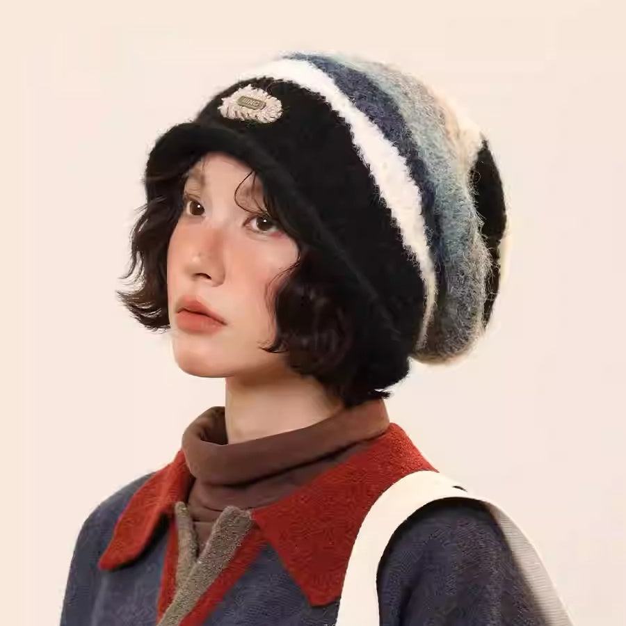 Retro Striped Color-Block Knit Beanie