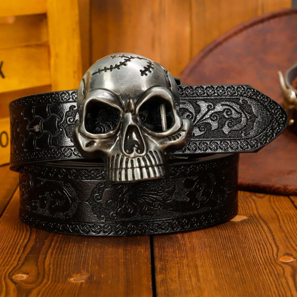 Skull Automatic Buckle Leather Belt