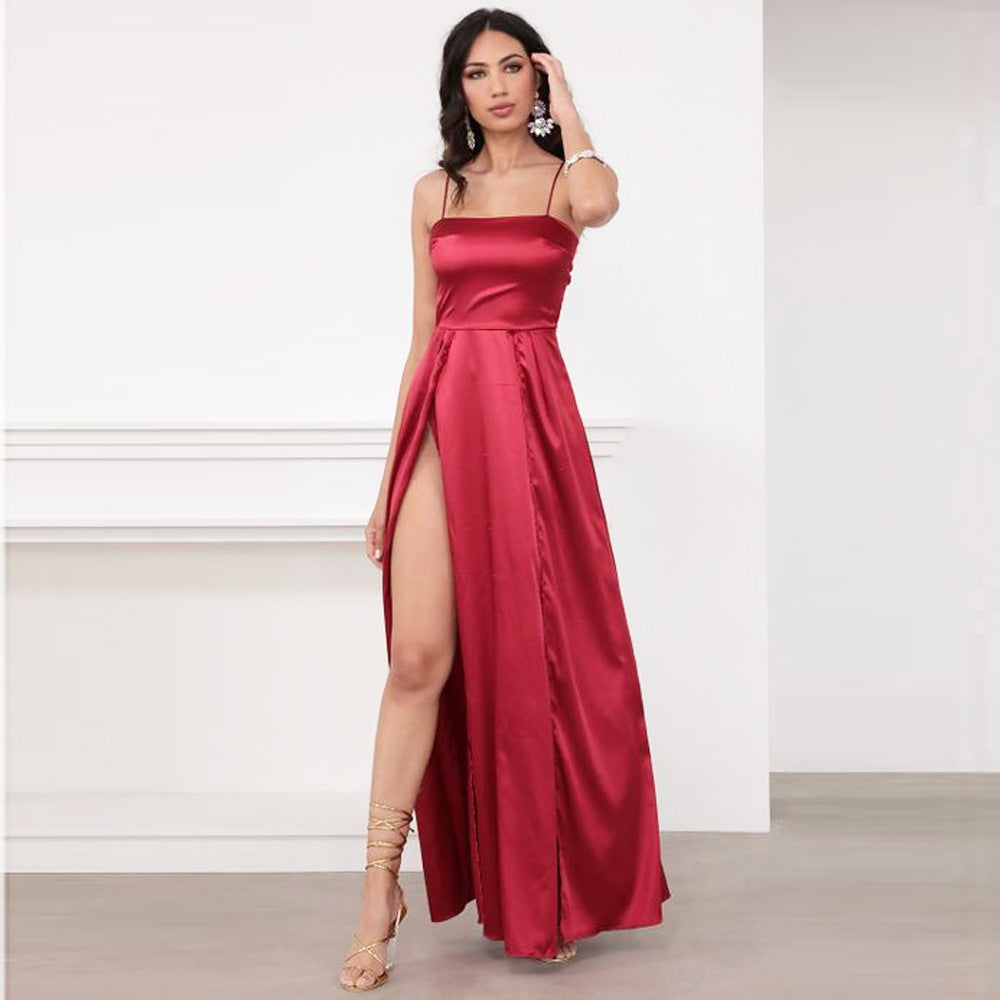 Satin Backless Long Slit Maxi Dress