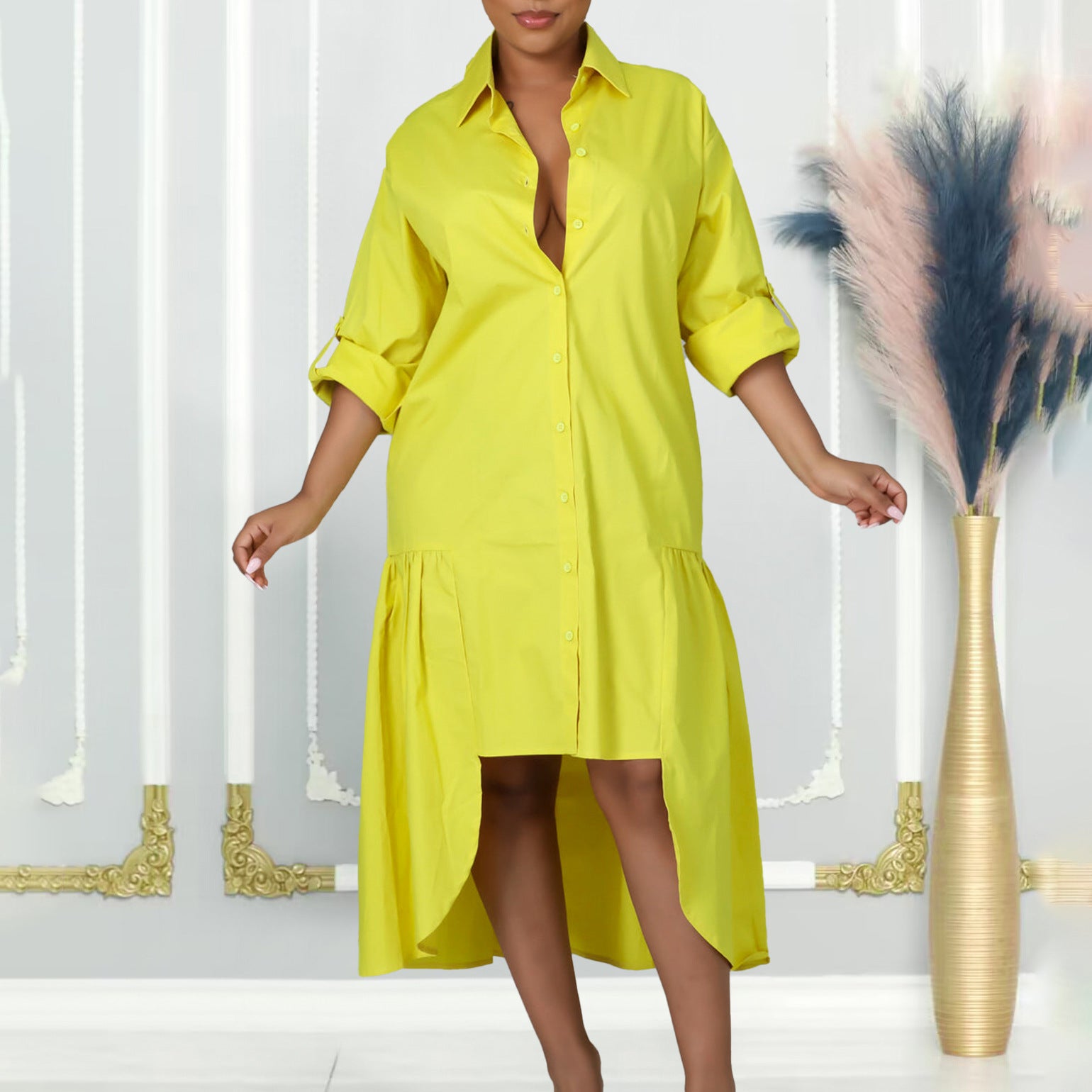 Long Sleeve Irregular Midi Dress