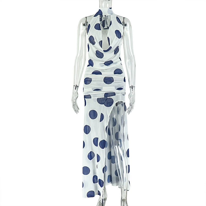 Edgy Y2K Lace-Up Maxi Dress with Asymmetrical Open Slit Detail