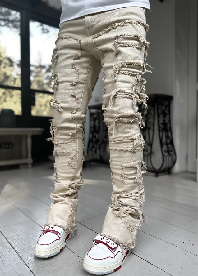 Ripped Fringed Stacked Jeans