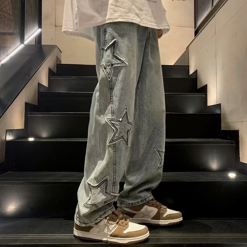 Star Embroidery Wide Leg Jeans