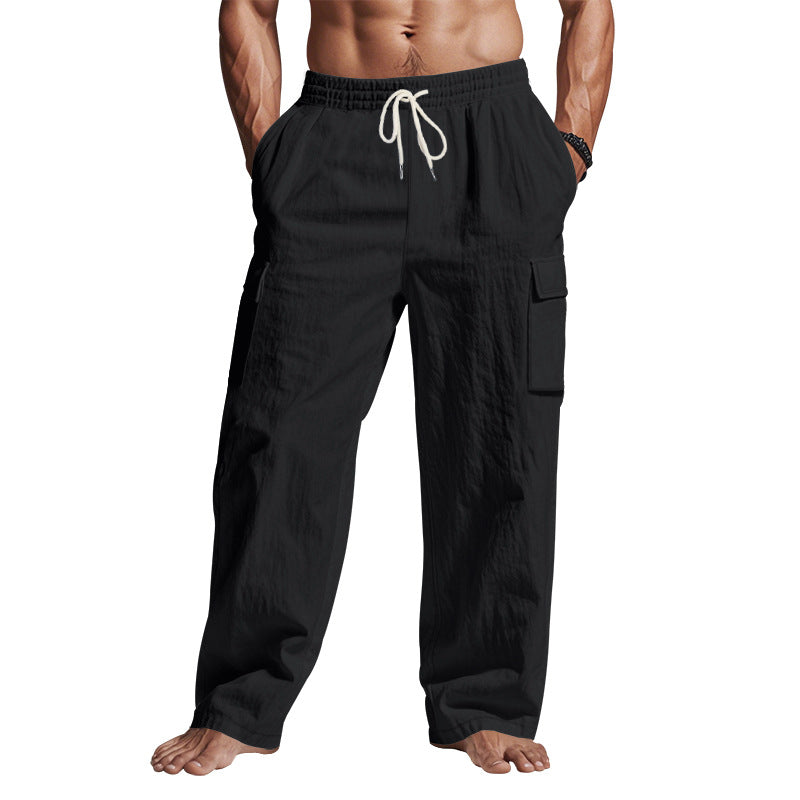 Workwear Multi-Pocket Straight Linen Pants