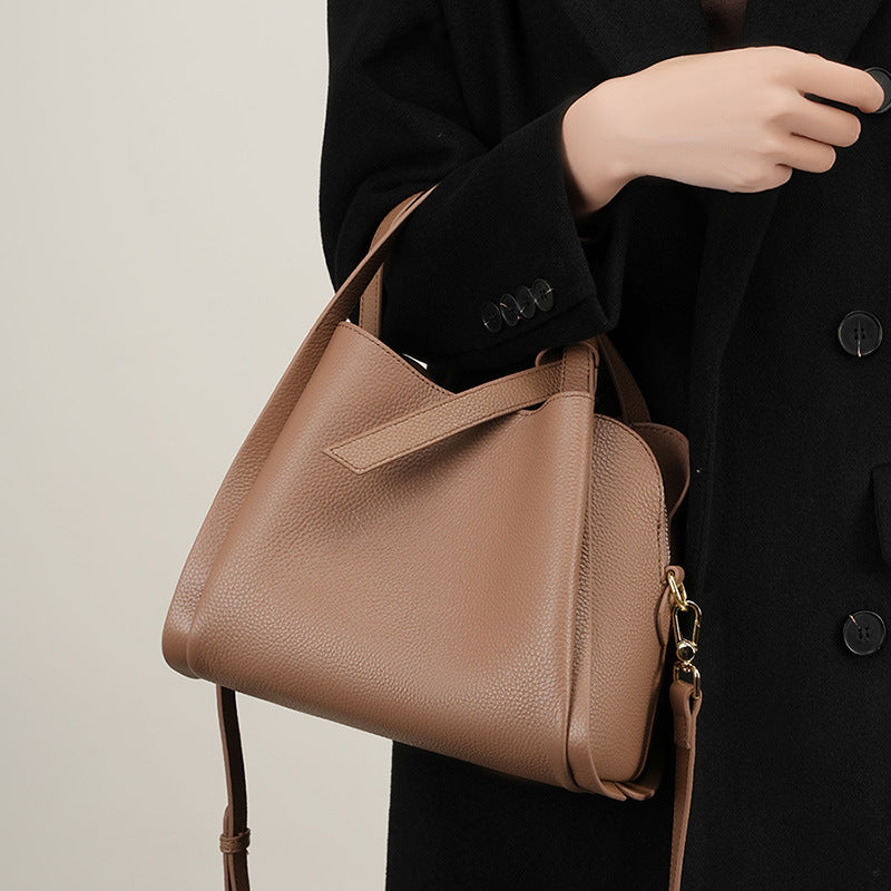Genuine Leather Crossbody Bucket Bag